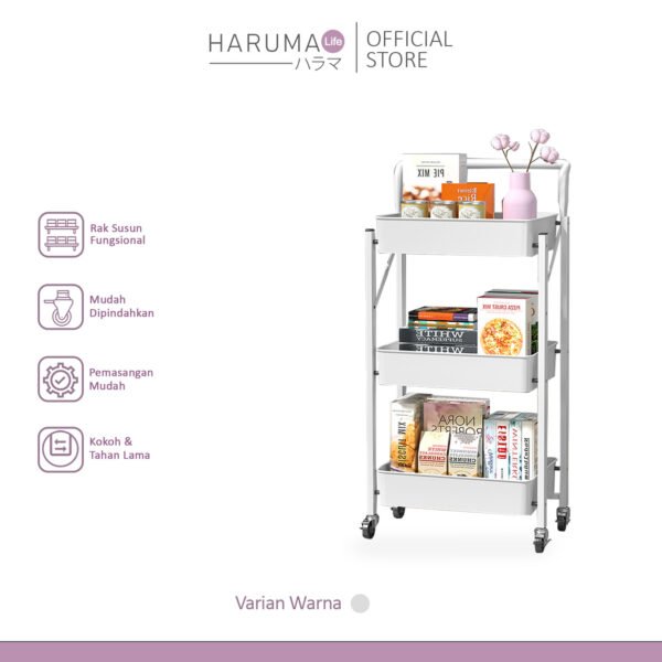 Rak Troli 3 Tingkat Rak Kamar Mandi Rak Kamar Tidur Rak Penyimpanan Trolley Salon 3 Tingkat / Rak Dapur Multifungsi Tanpa Instalasi Rak Lipat Rak Susun Serbaguna